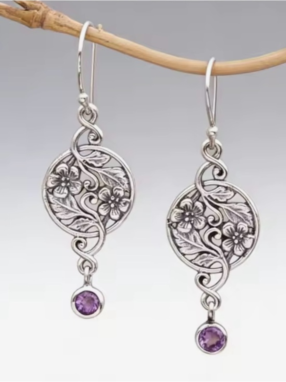 New Amethyst Floral Design Dangle